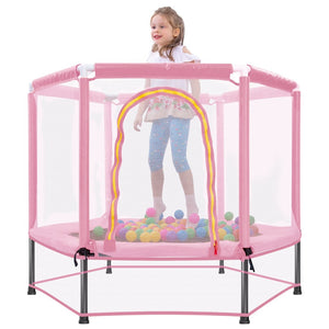 English Elm 55'' Kids Trampoline with Galvanized Steel Frame Foam Padded Enclosure and Ocean Balls Pink MX314556AAH