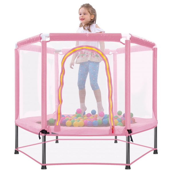 English Elm 55'' Kids Trampoline with Galvanized Steel Frame Foam Padded Enclosure and Ocean Balls Pink MX314556AAH