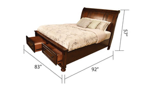 English Elm King Dark Walnut Storage Platform Bed with Sleigh Headboard, Slatted Base, Cedar-Lined Drawers 808857551764