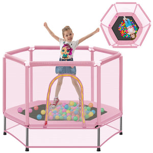 English Elm 55'' Kids Trampoline with Galvanized Steel Frame Foam Padded Enclosure and Ocean Balls Pink MX314556AAH