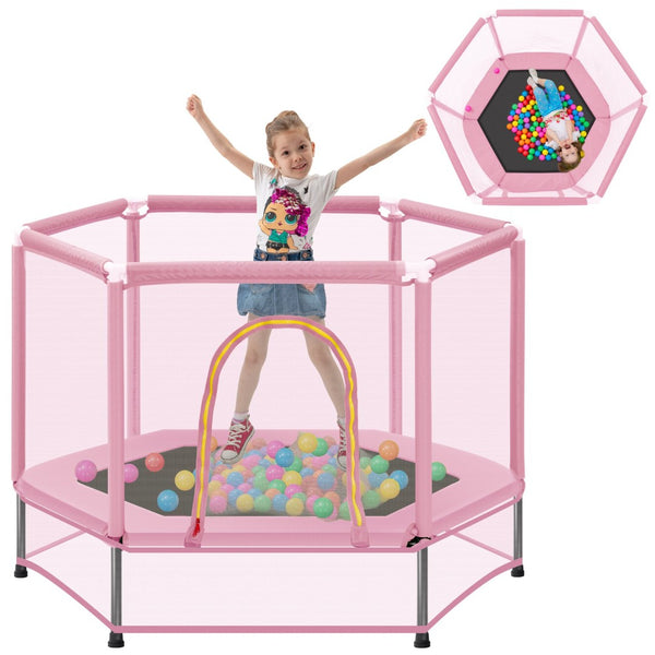 English Elm 55'' Kids Trampoline with Galvanized Steel Frame Foam Padded Enclosure and Ocean Balls Pink MX314556AAH