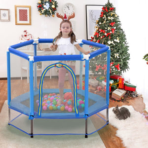 English Elm 55'' Kids Trampoline with Galvanized Steel Frame Foam Padded Enclosure and Ocean Balls Blue MX314556AAC