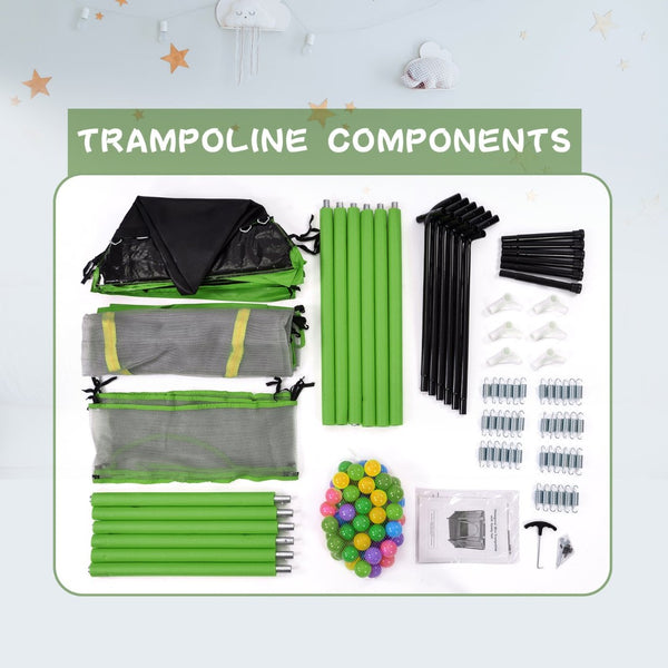 English Elm 55'' Kids Trampoline with Galvanized Steel Frame Foam Padded Enclosure and Ocean Balls Green MX314556AAF