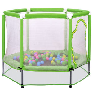English Elm 55'' Kids Trampoline with Galvanized Steel Frame Foam Padded Enclosure and Ocean Balls Green MX314556AAF
