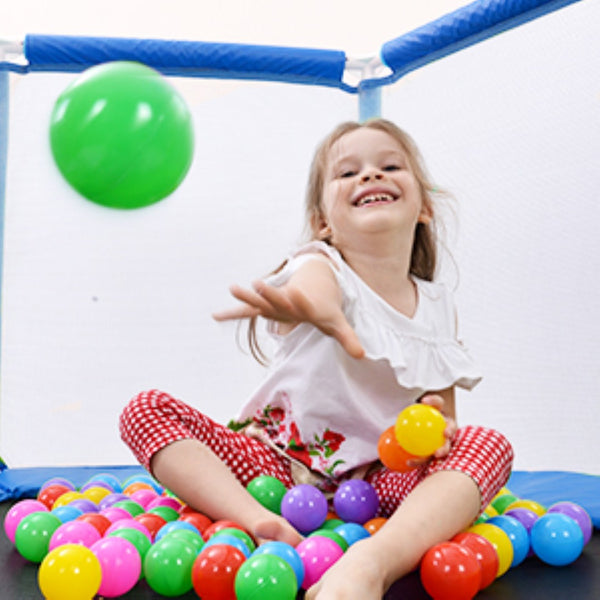 English Elm 55'' Kids Trampoline with Galvanized Steel Frame Foam Padded Enclosure and Ocean Balls Blue MX314556AAC