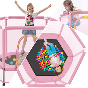 English Elm 55'' Kids Trampoline with Galvanized Steel Frame Foam Padded Enclosure and Ocean Balls Pink MX314556AAH