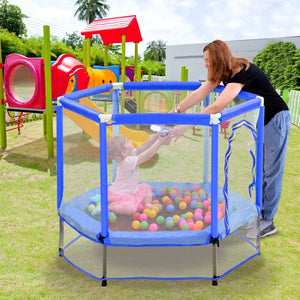 English Elm 55'' Kids Trampoline with Galvanized Steel Frame Foam Padded Enclosure and Ocean Balls Blue MX314556AAC