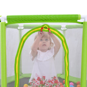English Elm 55'' Kids Trampoline with Galvanized Steel Frame Foam Padded Enclosure and Ocean Balls Green MX314556AAF