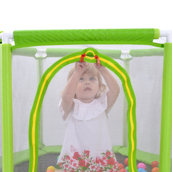 English Elm 55'' Kids Trampoline with Galvanized Steel Frame Foam Padded Enclosure and Ocean Balls Green MX314556AAF