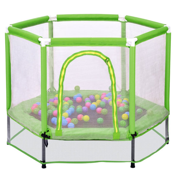 English Elm 55'' Kids Trampoline with Galvanized Steel Frame Foam Padded Enclosure and Ocean Balls Green MX314556AAF