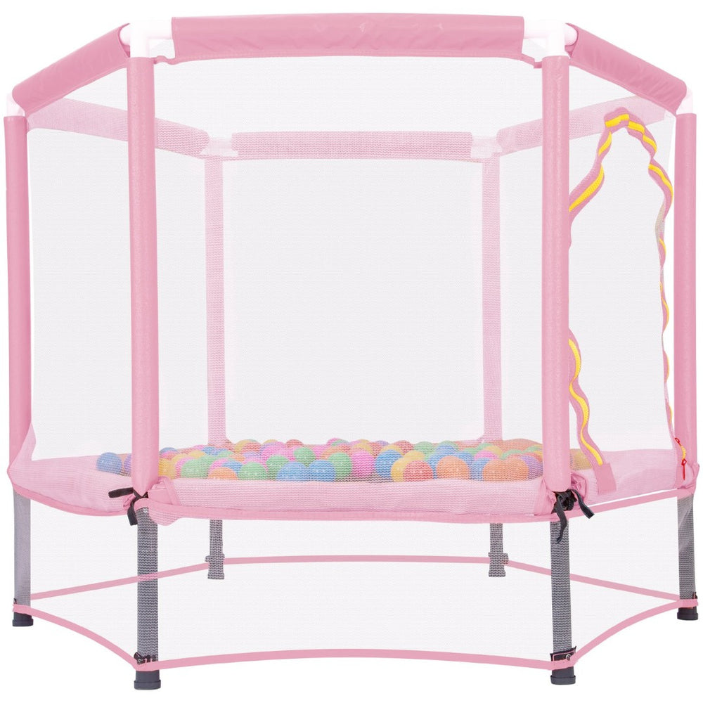 English Elm 55'' Kids Trampoline with Galvanized Steel Frame Foam Padded Enclosure and Ocean Balls Pink MX314556AAH