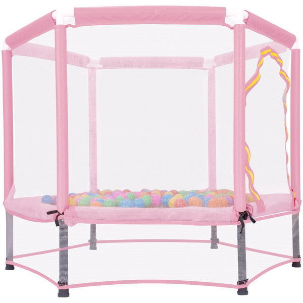 English Elm 55'' Kids Trampoline with Galvanized Steel Frame Foam Padded Enclosure and Ocean Balls Pink MX314556AAH