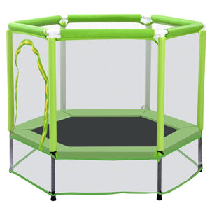 English Elm 55'' Kids Trampoline with Galvanized Steel Frame Foam Padded Enclosure and Ocean Balls Green MX314556AAF