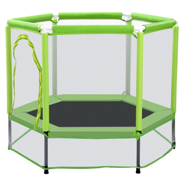 English Elm 55'' Kids Trampoline with Galvanized Steel Frame Foam Padded Enclosure and Ocean Balls Green MX314556AAF