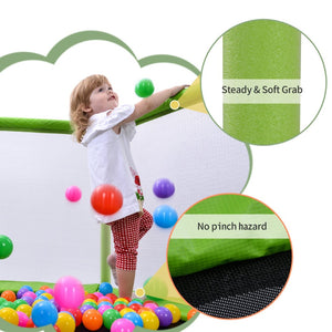 English Elm 55'' Kids Trampoline with Galvanized Steel Frame Foam Padded Enclosure and Ocean Balls Green MX314556AAF