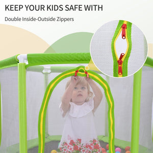 English Elm 55'' Kids Trampoline with Galvanized Steel Frame Foam Padded Enclosure and Ocean Balls Green MX314556AAF