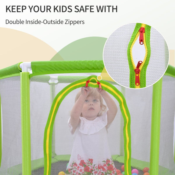 English Elm 55'' Kids Trampoline with Galvanized Steel Frame Foam Padded Enclosure and Ocean Balls Green MX314556AAF