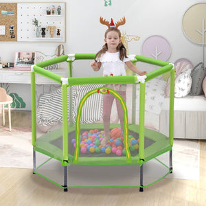 English Elm 55'' Kids Trampoline with Galvanized Steel Frame Foam Padded Enclosure and Ocean Balls Green MX314556AAF