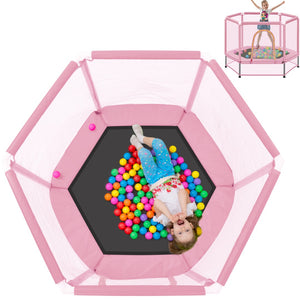 English Elm 55'' Kids Trampoline with Galvanized Steel Frame Foam Padded Enclosure and Ocean Balls Pink MX314556AAH
