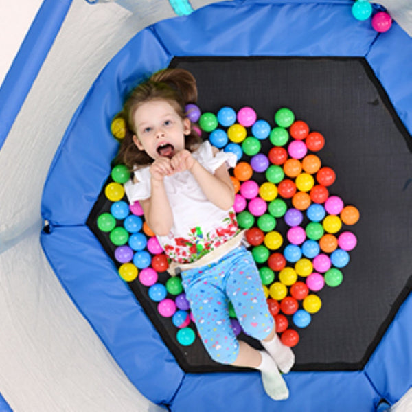 English Elm 55'' Kids Trampoline with Galvanized Steel Frame Foam Padded Enclosure and Ocean Balls Blue MX314556AAC