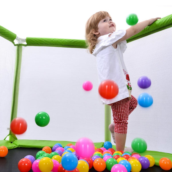 English Elm 55'' Kids Trampoline with Galvanized Steel Frame Foam Padded Enclosure and Ocean Balls Green MX314556AAF