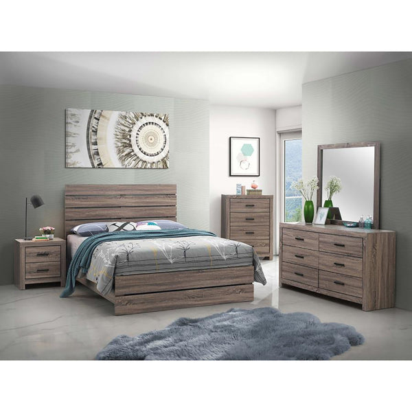English Elm Barrel Rustic Slatted Headboard Queen Platform Bed in Barrel Oak Finish — Farmhouse Style, Sturdy Craftsmanship B062P145514