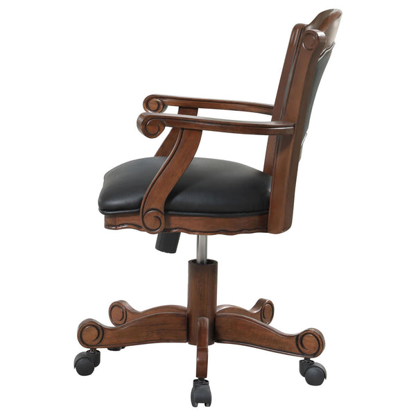 English Elm Black Upholstered Game Chair with Casters — Tobacco Poplar Frame, Leatherette Comfort, Classic Lines, Mobile Elegance B062P145543