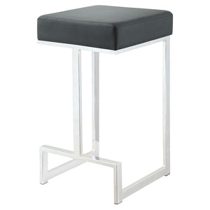 English Elm Black Upholstered Counter Height Stool with Chrome Legs, Faux Leather Seat, Modern Chic Kitchen Accent B062P145628