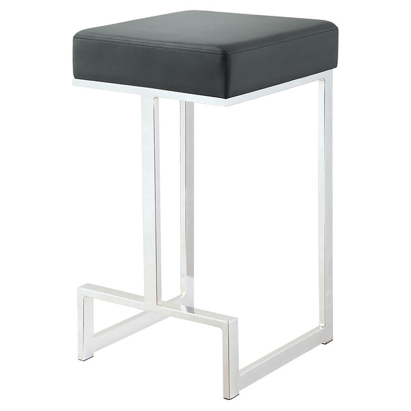 English Elm Black Upholstered Counter Height Stool with Chrome Legs, Faux Leather Seat, Modern Chic Kitchen Accent B062P145628