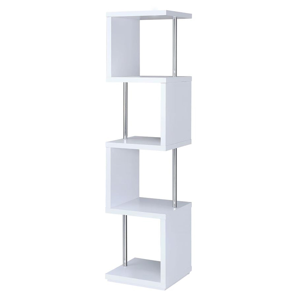 English Elm White Sinuous 4-Tier Bookcase with Chrome Accents, White & Black Finish, Slim Stacked Display Shelf Design B062P145510