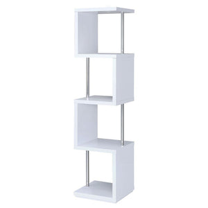 English Elm White Sinuous 4-Tier Bookcase with Chrome Accents, White & Black Finish, Slim Stacked Display Shelf Design B062P145510