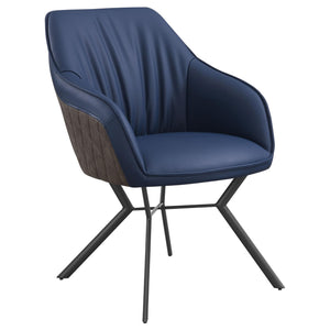English Elm Blue Retro Upholstered Dining Chairs Set of 2 — Gunmetal Splayed Legs, PU Leatherette Bucket Seats, Modern Vintage Appeal B062P145617