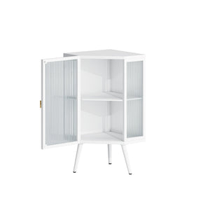 English Elm 22.25 Corner Floor Cabinet with Tempered Glass Door, Triangular Space-Saving Storage for Bath & Home W757130159