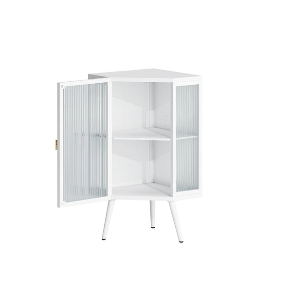 English Elm 22.25 Corner Floor Cabinet with Tempered Glass Door, Triangular Space-Saving Storage for Bath & Home W757130159