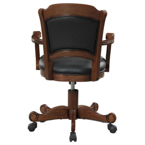 English Elm Black Upholstered Game Chair with Casters — Tobacco Poplar Frame, Leatherette Comfort, Classic Lines, Mobile Elegance B062P145543