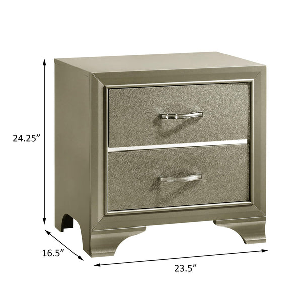 English Elm Champagne Luxe Nightstand with 2 Drawers, Metallic Accents, Chrome Pulls & Felt-Lined Top Drawer B062P145621