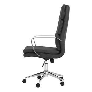 English Elm Black Upholstered Office Chair with Chrome Arms & Casters — Modern Minimalist Design, Adjustable Comfort B062P145550