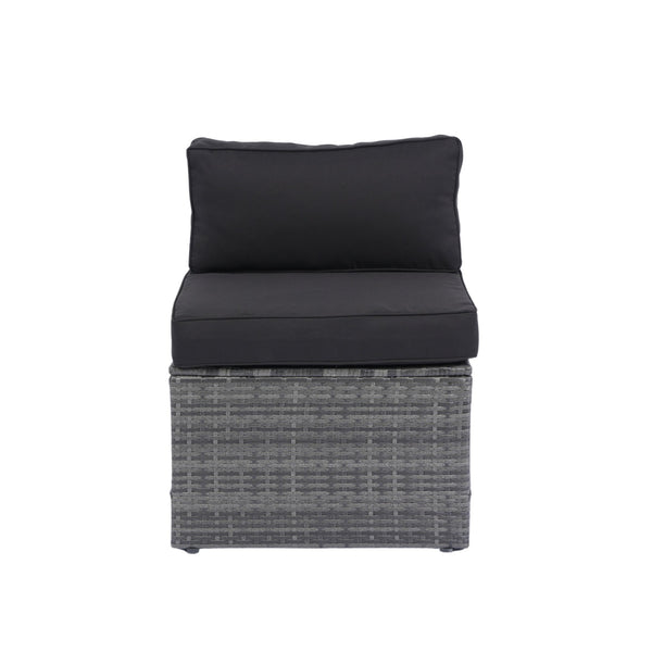 English Elm 5 PE Rattan Sectional Outdoor Sofa Set with 2 Loveseats 2 Armless Seats Table Cushions Pillows Black+Grey W329S00028