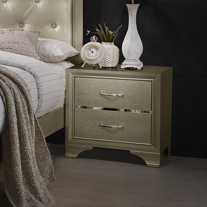 English Elm Champagne Luxe Nightstand with 2 Drawers, Metallic Accents, Chrome Pulls & Felt-Lined Top Drawer B062P145621