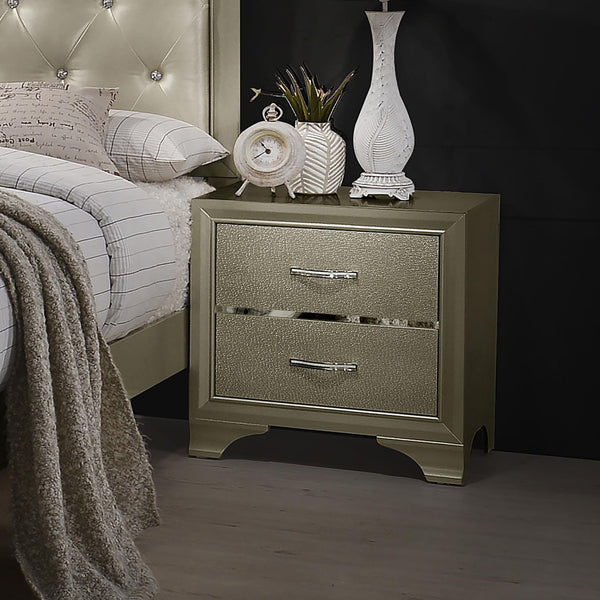 English Elm Champagne Luxe Nightstand with 2 Drawers, Metallic Accents, Chrome Pulls & Felt-Lined Top Drawer B062P145621