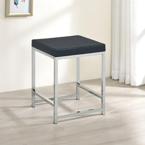 English Elm Dark Grey Upholstered Square Vanity Stool with Chrome Base, Padded Faux Leather Seat for Modern Comfort and Style B062P145505