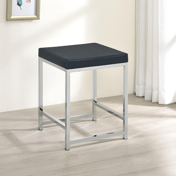 English Elm Dark Grey Upholstered Square Vanity Stool with Chrome Base, Padded Faux Leather Seat for Modern Comfort and Style B062P145505
