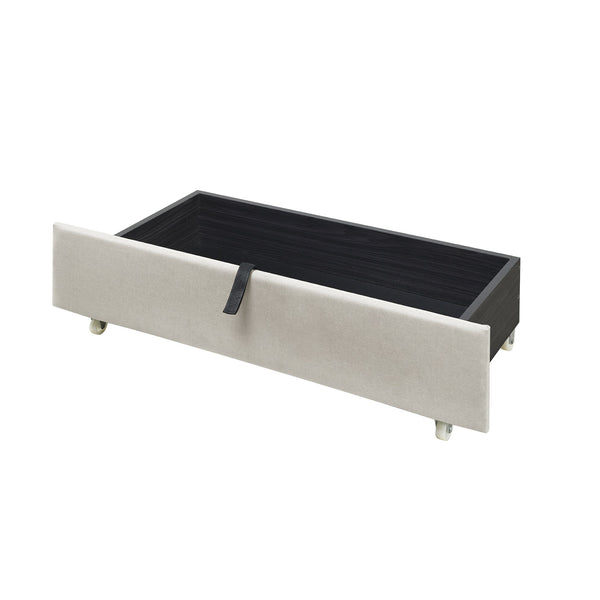 English Elm Twin Upholstered Platform Bed with LED Frame, 4 Underbed Drawers, Linen Upholstery, Beige Chic SF000097AAA