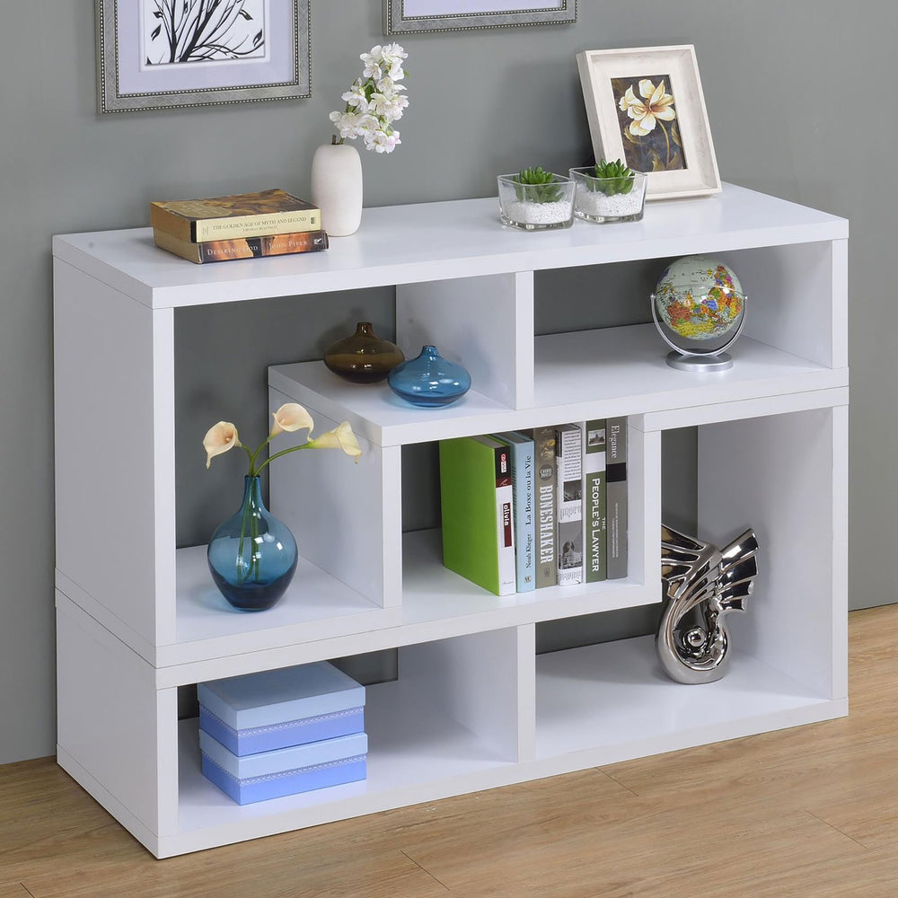 English Elm White Convertible Bookcase — Modern L-Shaped White Shelf Unit with 4 Open Shelves, Versatile Storage & TV Stand Friendly B062P145552