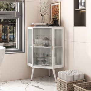 English Elm 22.25 Corner Floor Cabinet with Tempered Glass Door, Triangular Space-Saving Storage for Bath & Home W757130159