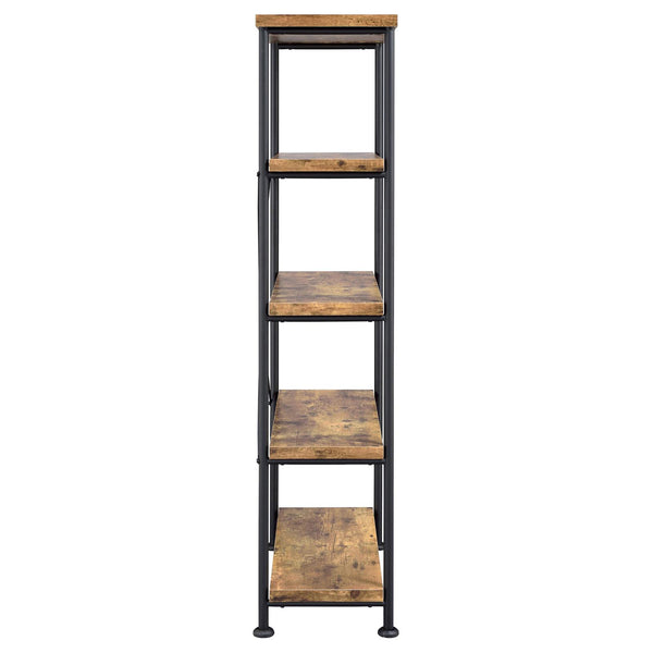English Elm Antique Rustic Nutmeg & Black 4-Shelf Industrial Bookcase — Sleek Minimal Profile, Sturdy Steel Frame B062P145622