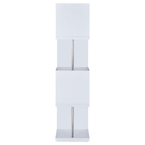 English Elm White Sinuous 4-Tier Bookcase with Chrome Accents, White & Black Finish, Slim Stacked Display Shelf Design B062P145510