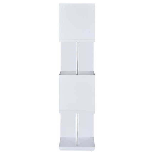 English Elm White Sinuous 4-Tier Bookcase with Chrome Accents, White & Black Finish, Slim Stacked Display Shelf Design B062P145510