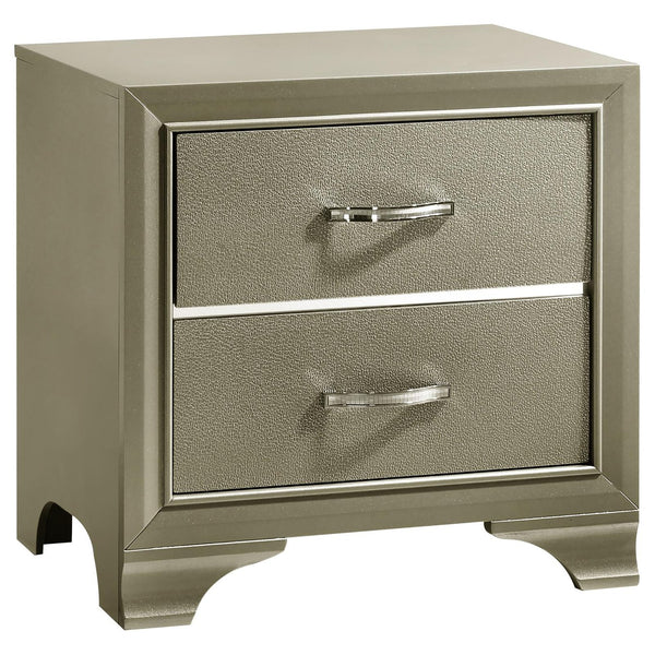 English Elm Champagne Luxe Nightstand with 2 Drawers, Metallic Accents, Chrome Pulls & Felt-Lined Top Drawer B062P145621
