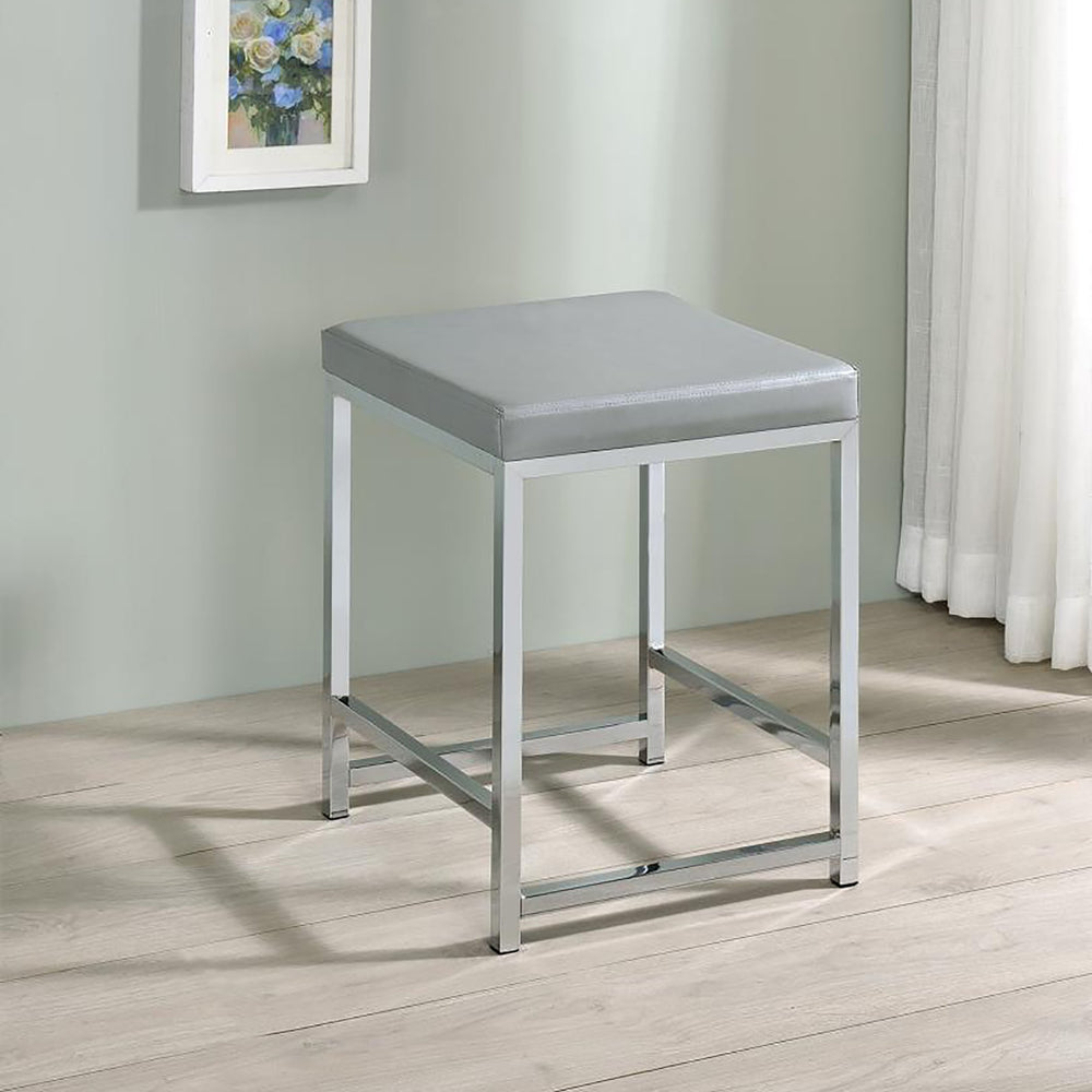 English Elm Light Upholstered Square Vanity Stool with Chrome Base, Padded Faux Leather Seat for Modern Comfort and Style B062P145504